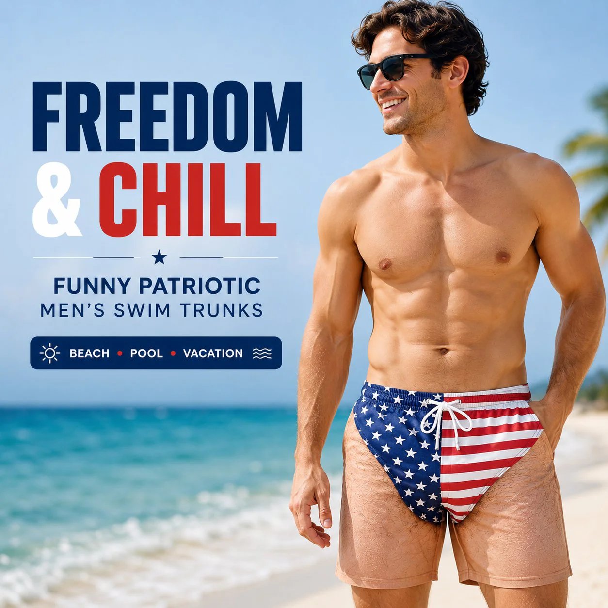 🇺🇸 Funny Patriotic Men’s Swim Trunks – Freedom & Chill Summer Beach Shorts 🏖️ (📦Buy 2 Free Shipping)