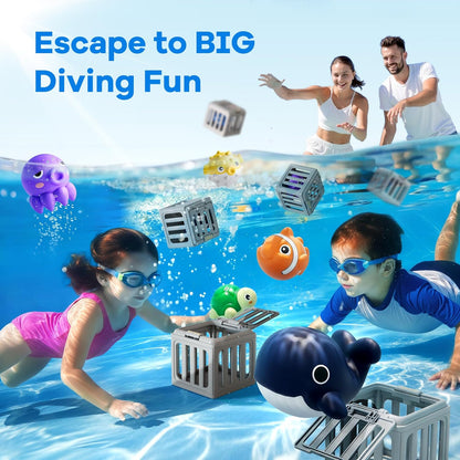 Funscape Kids Pool Diving Toys, Water Swimming Dive Pool Game, Toddler Bath Toy Play Set W/ Fish Box Floating Animals, Fun Outdoor Beach Lake Swim Summer Party Gift 3 4 5 6 7 8 10 12 Year Old Boy Girl