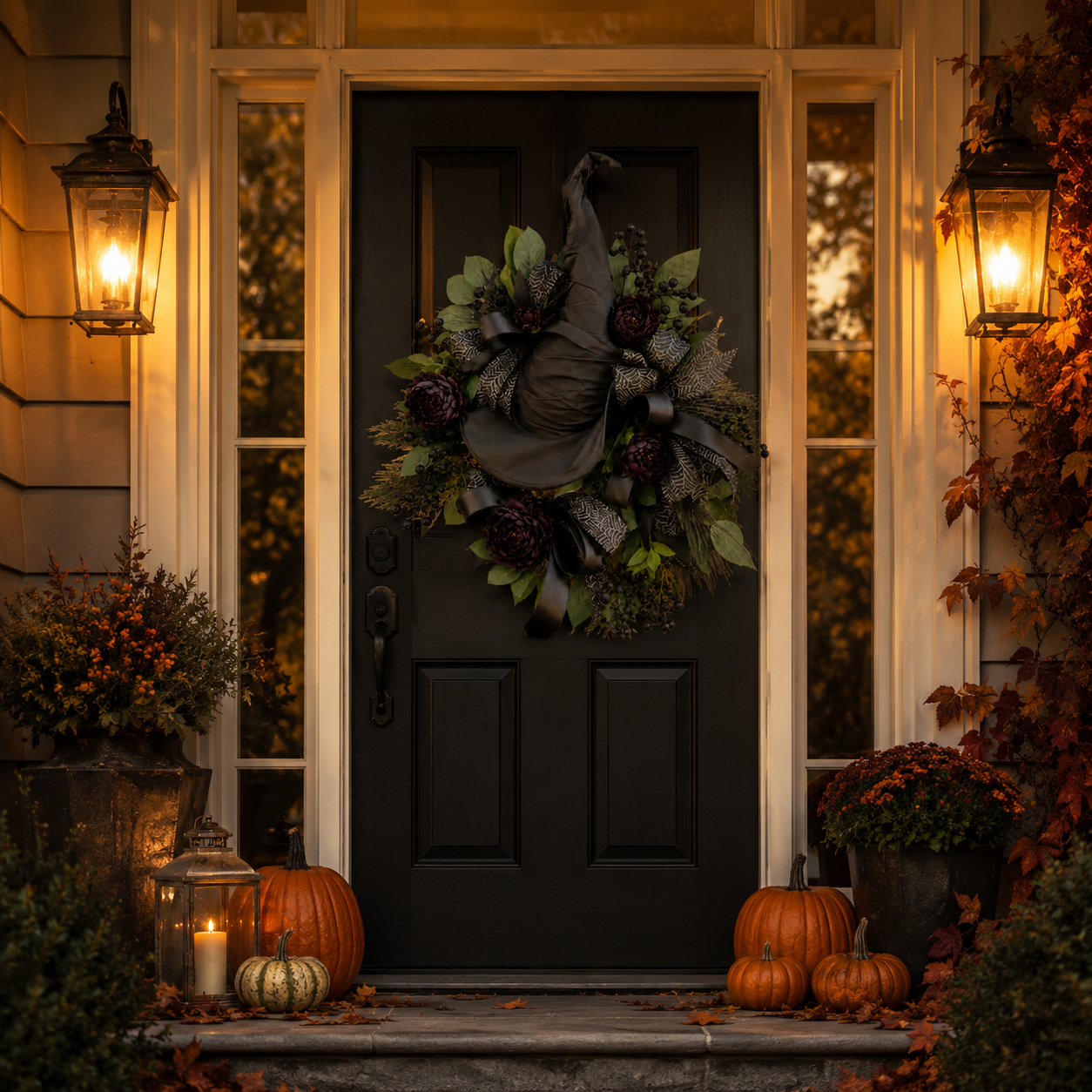 🧙Premium Gothic Black Rose Witch Hat Wreath – Haunting Elegant Halloween Front Door Statement Decor(Free shipping on purchases)