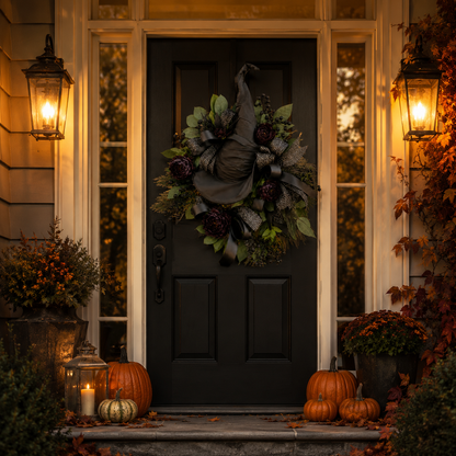 🧙Premium Gothic Black Rose Witch Hat Wreath – Haunting Elegant Halloween Front Door Statement Decor(Free shipping on purchases)