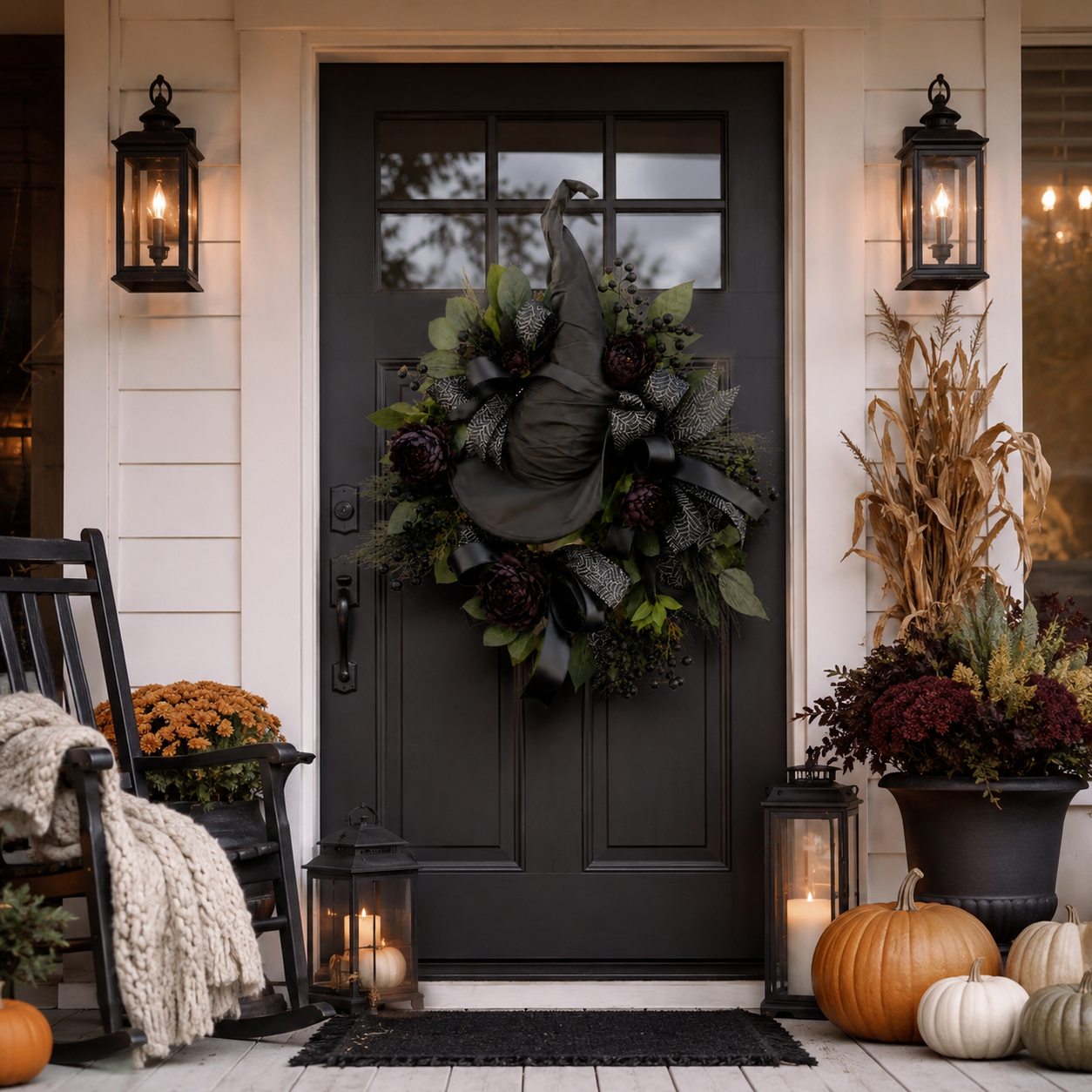 🧙Premium Gothic Black Rose Witch Hat Wreath – Haunting Elegant Halloween Front Door Statement Decor(Free shipping on purchases)